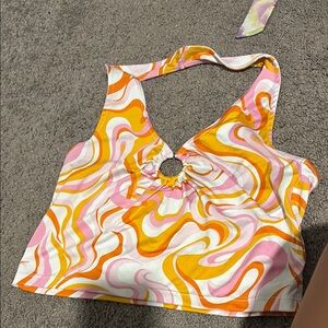 Divided Pink and Orange Crop Halter Tank Top
